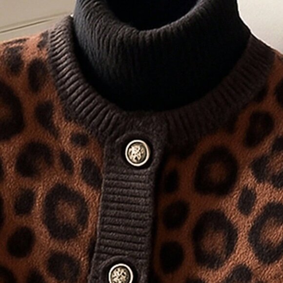Multicolor Chic Leopard Print Womens Knitted Cardigan Vest Top - Picture 2 of 6